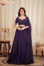 Dark Purple Color Diamond Crush Silk Fabric Sequence Work Lehenga