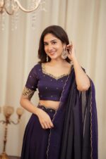 Dark Purple Color Diamond Crush Silk Fabric Sequence Work Lehenga