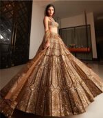 Gold Color Malai Silk Fabric Sequence With Jari Work Lehenga