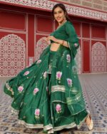 Green Color Baby Satin Silk Fabric Digital Print Lehenga
