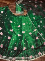 Green Color Baby Satin Silk Fabric Digital Print Lehenga