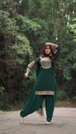 Green Color Faux Georgette Fabric Sequence Work Patiala Suit