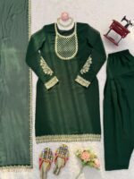 Green Color Faux Georgette Fabric Sequence Work Patiala Suit