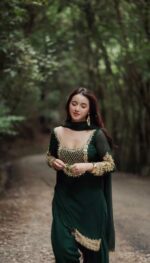 Green Color Faux Georgette Fabric Sequence Work Patiala Suit