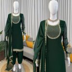 Green Color Faux Georgette Fabric Sequence Work Patiala Suit