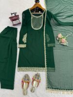 Green Color Faux Georgette Fabric Sequence Work Patiala Suit
