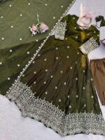 Green Color Fendi Silk Fabric Sequence Work Gown