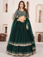 Green Color Georgette Fabric Jari With Sequence Work Lehenga