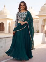 Green Color Georgette Fabric Sequence Work Lehenga