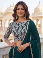 Green Color Georgette Fabric Sequence Work Lehenga