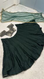 Green Color Malai Satin Fabric Lehenga