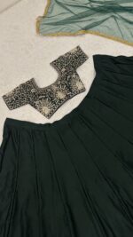 Green Color Malai Satin Fabric Lehenga