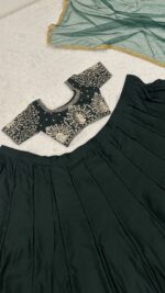 Green Color Malai Satin Fabric Lehenga