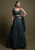 Green Color Net Fabric Sequence With Thread Work Lehenga