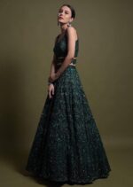 Green Color Net Fabric Sequence With Thread Work Lehenga