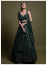 Green Color Net Fabric Sequence With Thread Work Lehenga
