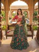 Green Color Organza Fabric Floral Print Work Lehenga