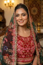 Green Color Organza Fabric Floral Print Work Lehenga