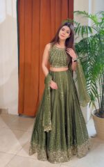 Green Color Vichitra Silk Fabric Sequence Work Lehenga