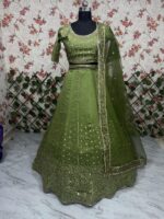 Green Color Vichitra Silk Fabric Sequence Work Lehenga