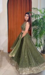 Green Color Vichitra Silk Fabric Sequence Work Lehenga