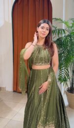 Green Color Vichitra Silk Fabric Sequence Work Lehenga