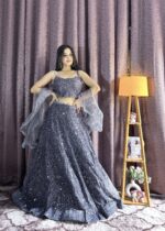 Grey Color Velvet Fabric Sequence Work Lehenga