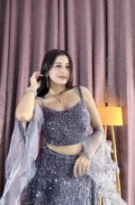 Grey Color Velvet Fabric Sequence Work Lehenga