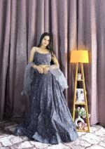 Grey Color Velvet Fabric Sequence Work Lehenga