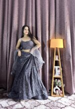 Grey Color Velvet Fabric Sequence Work Lehenga