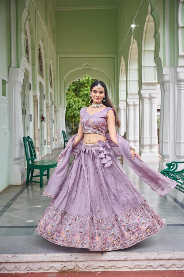 Lavender Color Gold Crush Fabric Sequence Work Lehenga