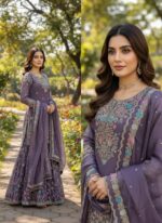 Lavender Color Jimmy Choo Fabric Pearl Work Sharara Set