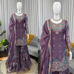 Lavender Color Jimmy Choo Fabric Pearl Work Sharara Set