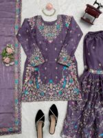 Lavender Color Jimmy Choo Fabric Pearl Work Sharara Set