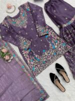 Lavender Color Jimmy Choo Fabric Pearl Work Sharara Set