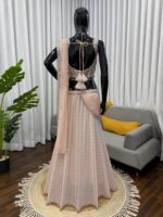 Light Brown Color Faux Georgette Ready To Wear Lehenga Saree