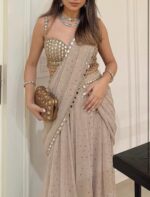 Light Brown Color Faux Georgette Ready To Wear Lehenga Saree