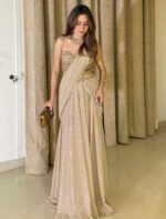 Light Brown Color Faux Georgette Ready To Wear Lehenga Saree