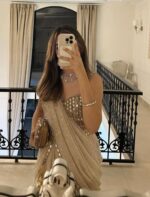 Light Brown Color Faux Georgette Ready To Wear Lehenga Saree