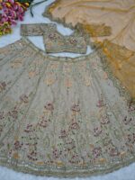 Light Brown Color French Crepe Silk Fabric Sequence With Foil Mirror Work Lehenga