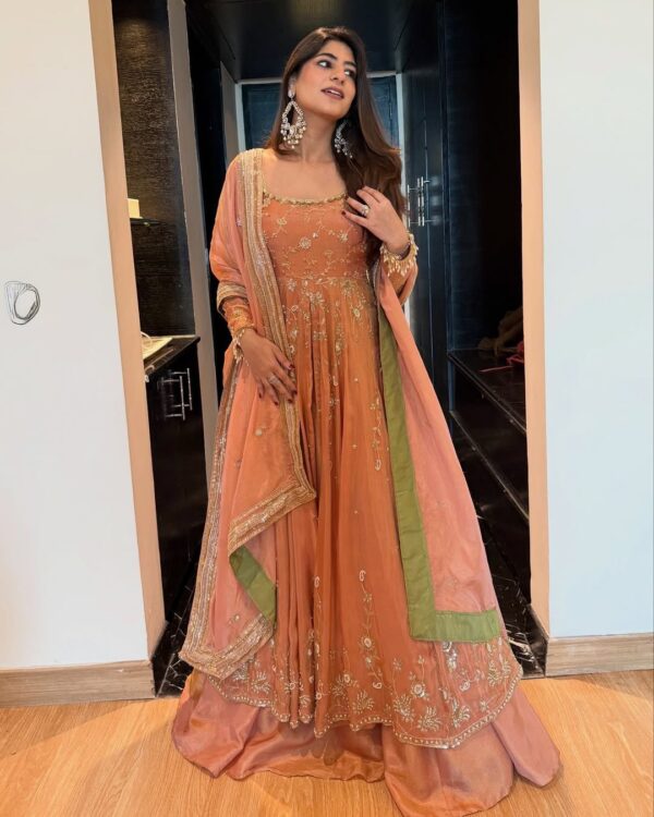 Light Fanta Color Heavy Chinon Silk Fabric Sequence Work Lehenga Gown