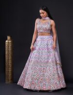 Lilac Color Satin Silk Fabric Sequence With Thread Work Lehenga