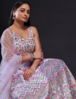 Lilac Color Satin Silk Fabric Sequence With Thread Work Lehenga