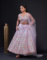 Lilac Color Satin Silk Fabric Sequence With Thread Work Lehenga