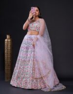 Lilac Color Satin Silk Fabric Sequence With Thread Work Lehenga