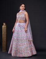 Lilac Color Satin Silk Fabric Sequence With Thread Work Lehenga