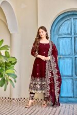 Maroon Color Crunchy Silk Fabric Sequence Work Anarkali Suit