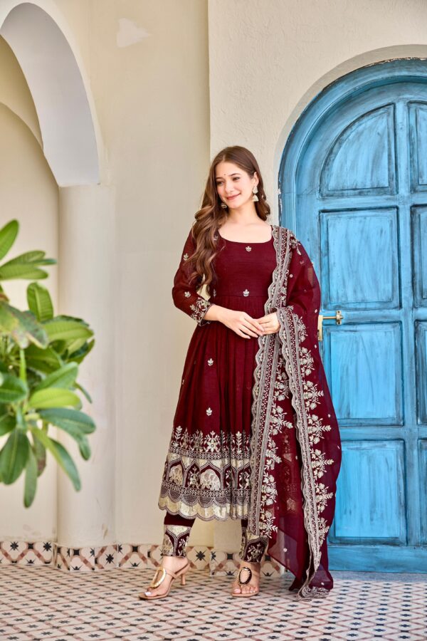 Maroon Color Crunchy Silk Fabric Sequence Work Anarkali Suit