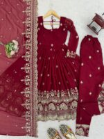 Maroon Color Crunchy Silk Fabric Sequence Work Anarkali Suit