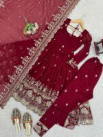 Maroon Color Crunchy Silk Fabric Sequence Work Anarkali Suit